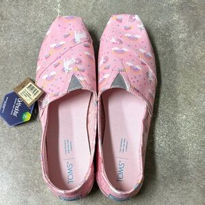 TOMS Pink Slip-Ons with Unicorn and Rainbow Design